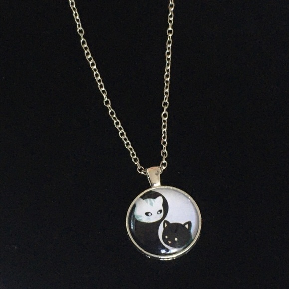 Yin Yang Black and White Silver Tone Necklace - Picture 2 of 7